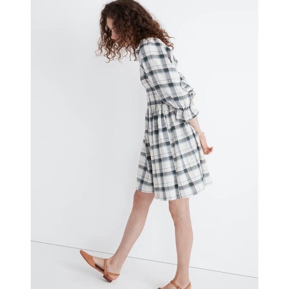Madewell Lucie elbow-sleeve smocked mini dress in plaid - Picture 9 of 12